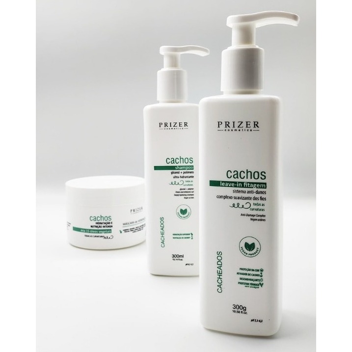 Cachos Kit Prizer Shampoo 300ml Máscara 300gr Leave in Fitagem 300gr