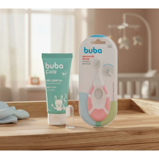 Gel dental buba + Escovinha de Dente Buba Higiene Bucal Bebê Escova Dente Rosa Azul Primeiros Dentinhos