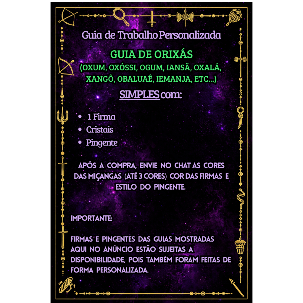 Orixá Oxóssi Ogum Oxum Iansã Xangô Iemanjá Oxalá Guia Fio de Conta de Proteção Simples Personalizada Umbanda Candomblé