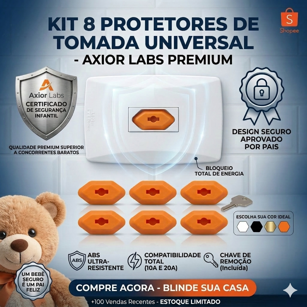 Kit 8 Protetor de Tomada Universal 10A e 20A Hexagonal Anti-Choque Segurança Bebê Infantil