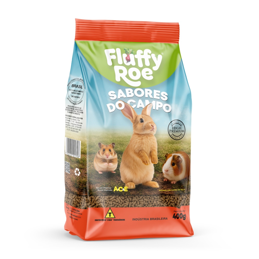 Ração Fluffy Roe - Sabores do Campo - High Premium 400g - Ração para roedores com Alfafa
