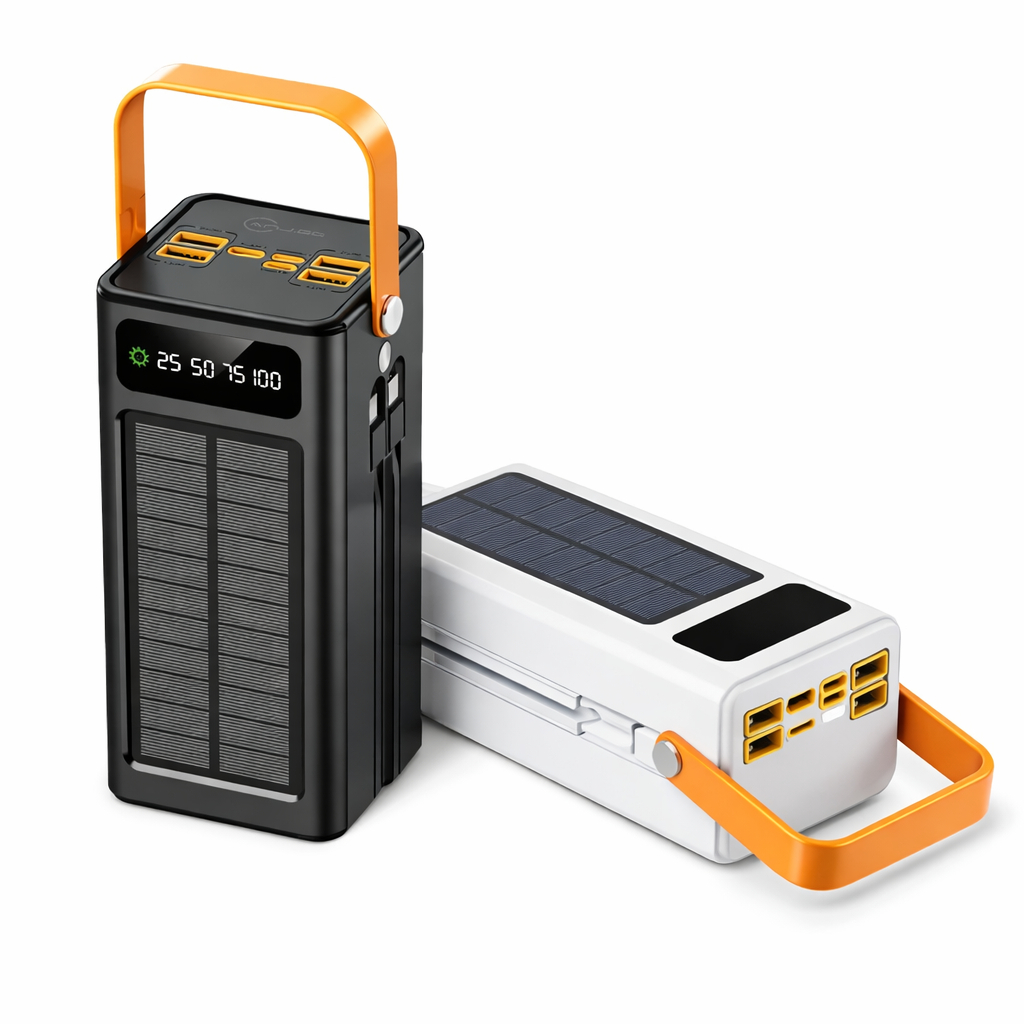 Power Bank Solar 50.000mAh com 4 Portas USB Carregamento Rápido Bidirecional e Display Digital Preto em Oferta na Shopee