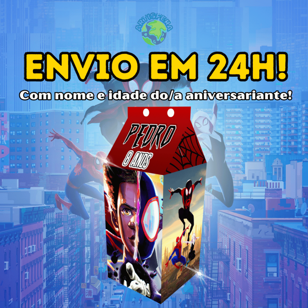 Caixinhas Surpresa Homem-Aranha Milk Aranhaverso Personalizadas Com Nome e idade festas de Aniversários e Lembrancinha