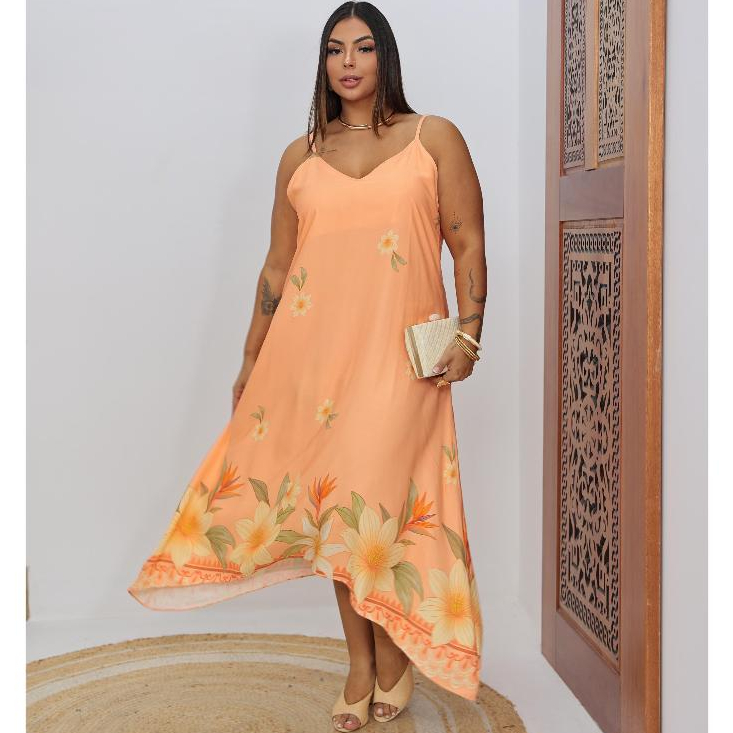 Vestido Feminino Alças Finas Tecido Viscolinho Estampado Verão / Leve e Sofisticado em Oferta na Shopee