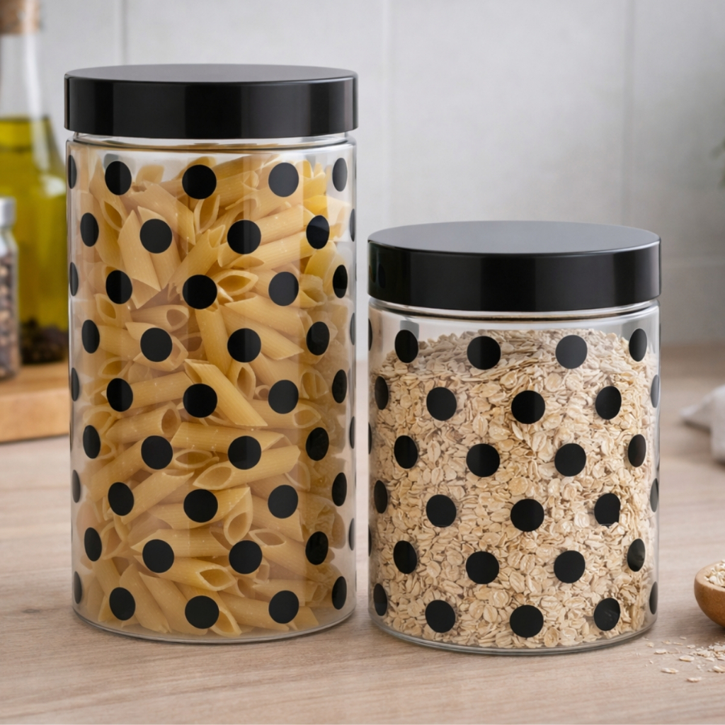 Potes Porta Mantimentos Organizador Cozinha Poá Plástico Bolinhas 1,8LT ou 1LT