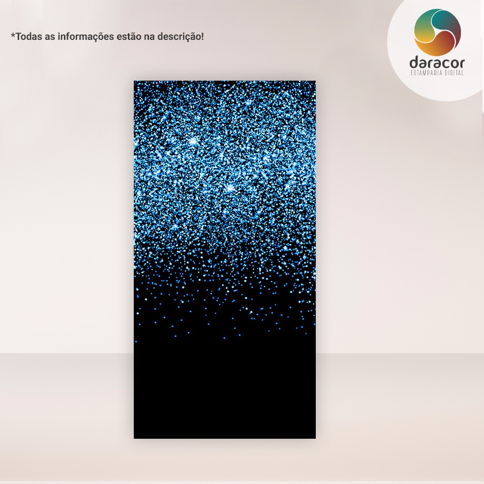 Capa de Painel Vertical Preto com Glitter Azul Retangular c/overloque e Romano c/ elástico FACE ÚNICA