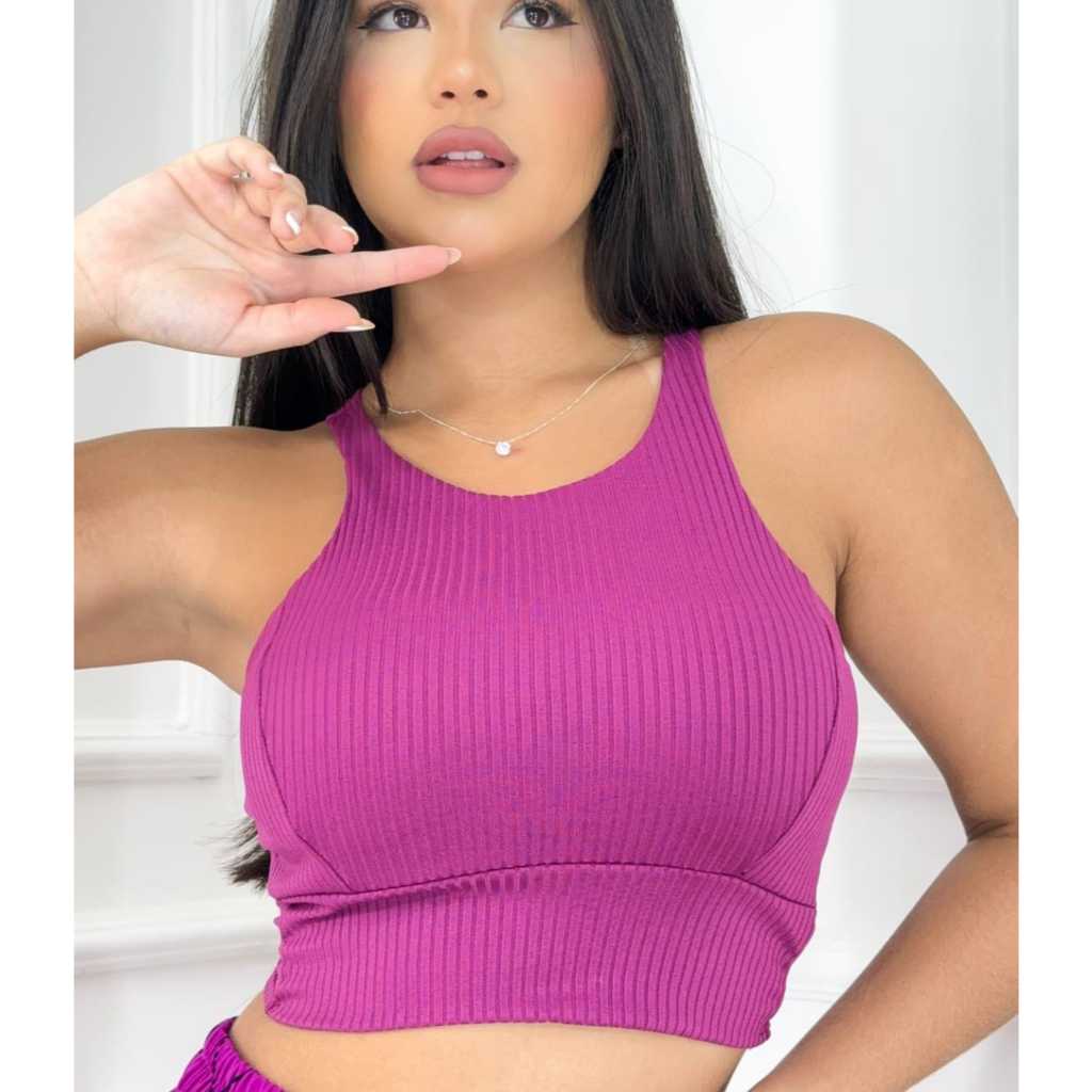 Cropped Regata  Feminina  Blogueira Canelado Modelagem Confortável