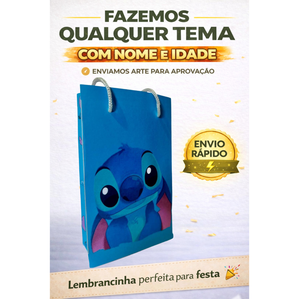 Sacolinha Stitch Personalizada + Nome e Idade | Lembrancinha Festa Infantil