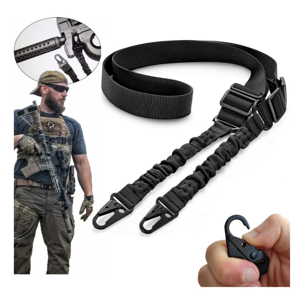 Bandoleira Tática 1 E 2 Pontos Regulável Fuzil Rifle Carabina e cal 12. Uma e Duas pontas - Conector de metal