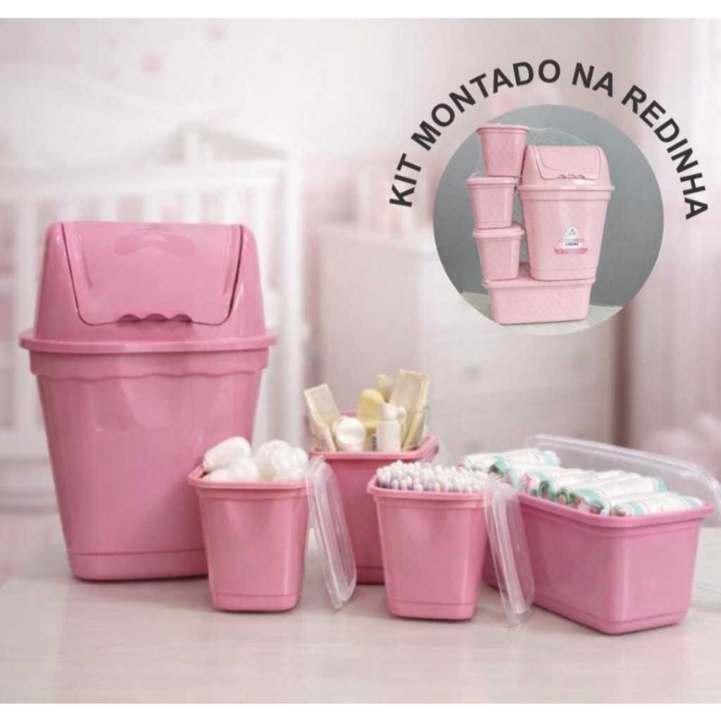 Kit Higiene Bebê Rosa Organizador Infantil Completo Plástico 5 Peças em Oferta na Shopee