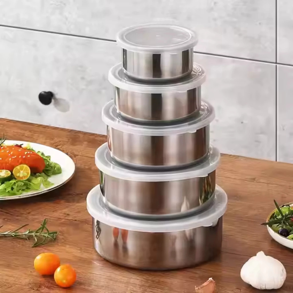 Conjunto potes hermeticos redondos inox vedacao alta tampa firme organizador mantimentos cozinha empilhavel de achadinho