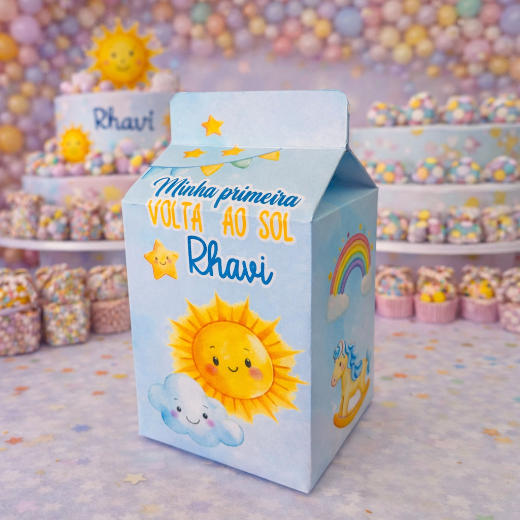 ENVIO RÁPIDO 20 Caixas Milk Personalizadas Primeira Volta ao Sol menino pegue e monte/lembrancinha