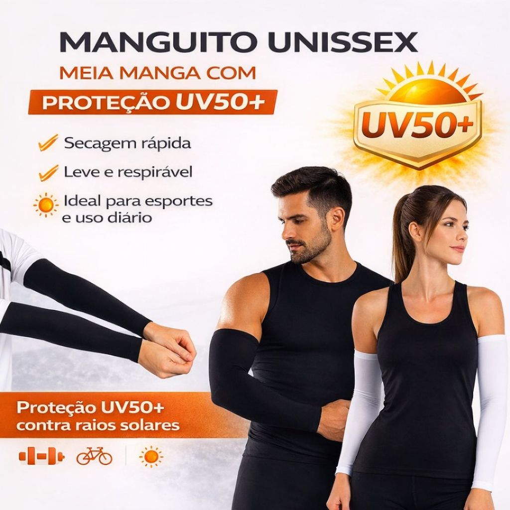 Manguito Unissex Meia Manga com Proteção Solar Uv 50+ Corrida Vôlei Ciclismo 2 Mangote Segunda Pele