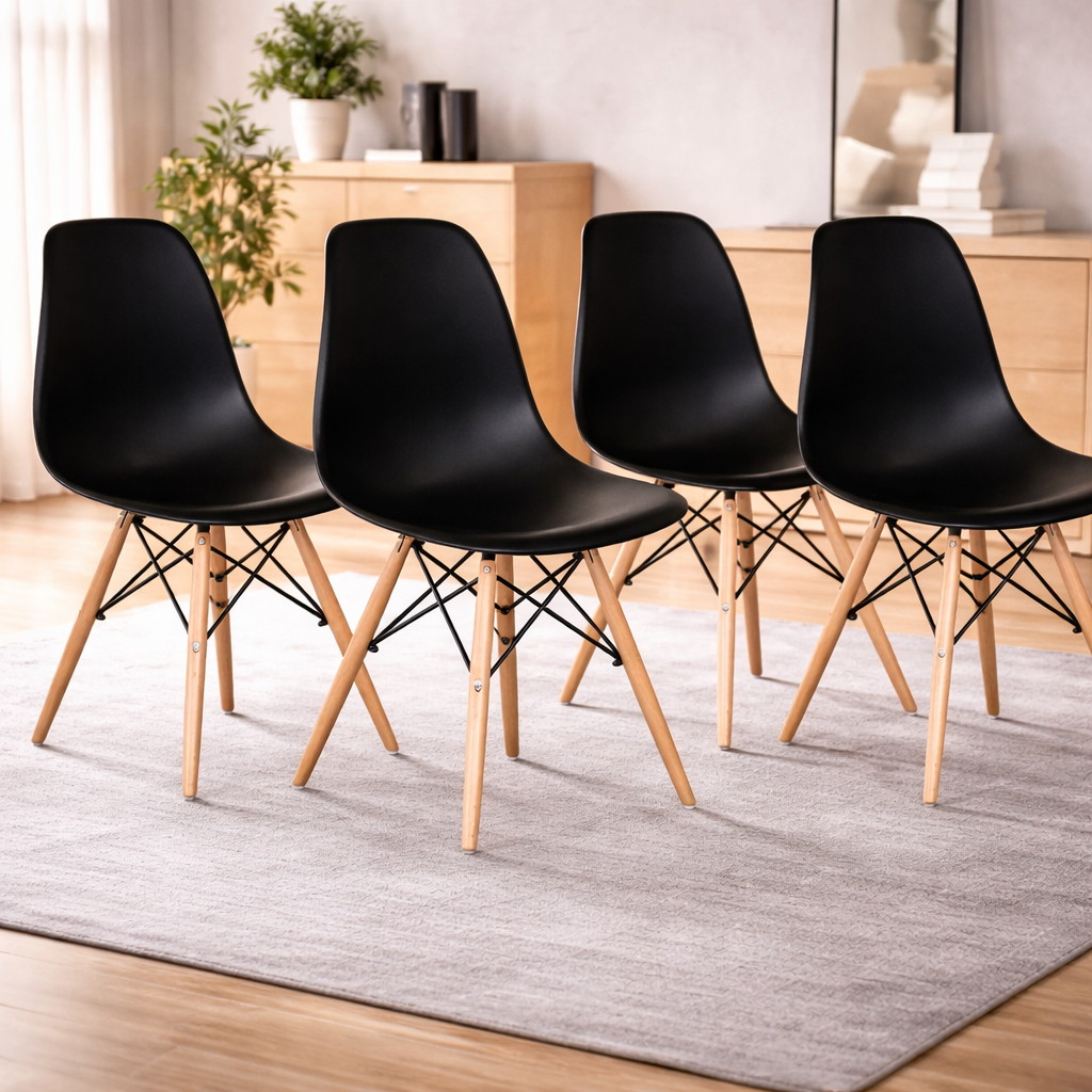 Kit com  4 Cadeira Charles Eames Eiffel Dkr Wood Preto