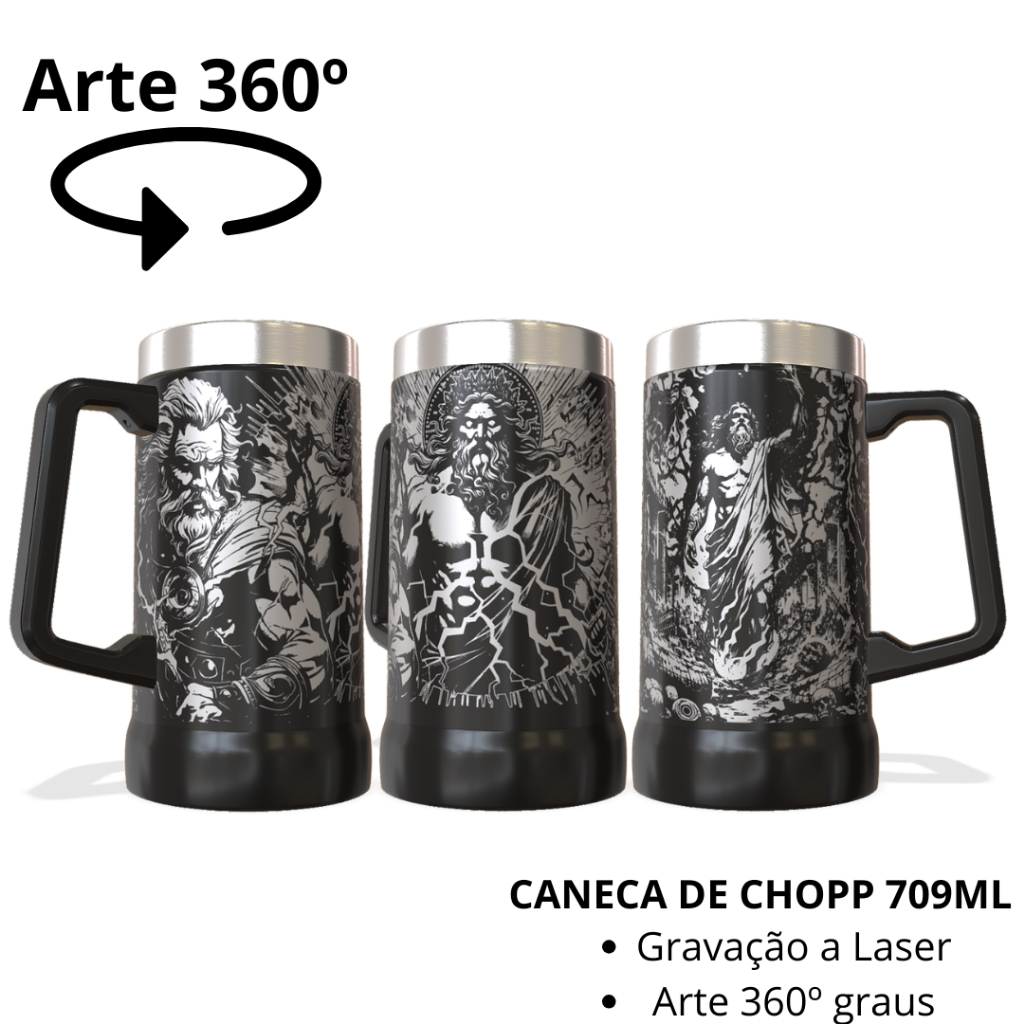 Caneca Térmica de Chopp 709ml com arte 360º graus Personalizado a Laser Tema: ZEUS COPO 1200ML LONG NECK 6EM1 CUIA OVO