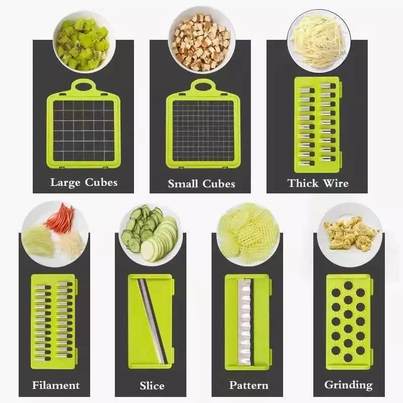 Fatiador de cozinha multifuncional profissional em aço inoxidável c/14 PÇS fatiador de vegetais/frutas/legumes