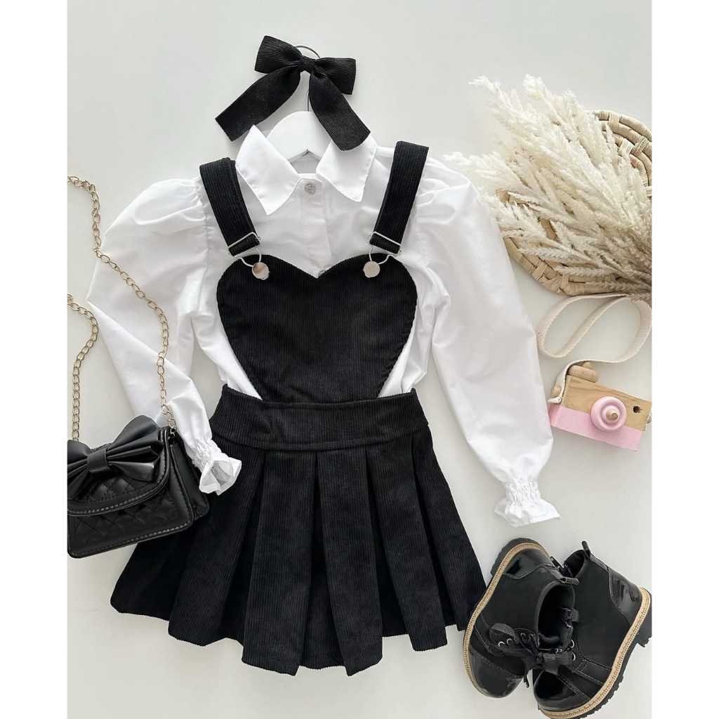 Salopete Saia com Suspensório Infantil Menina Veludo Cotelê Outono Inverno