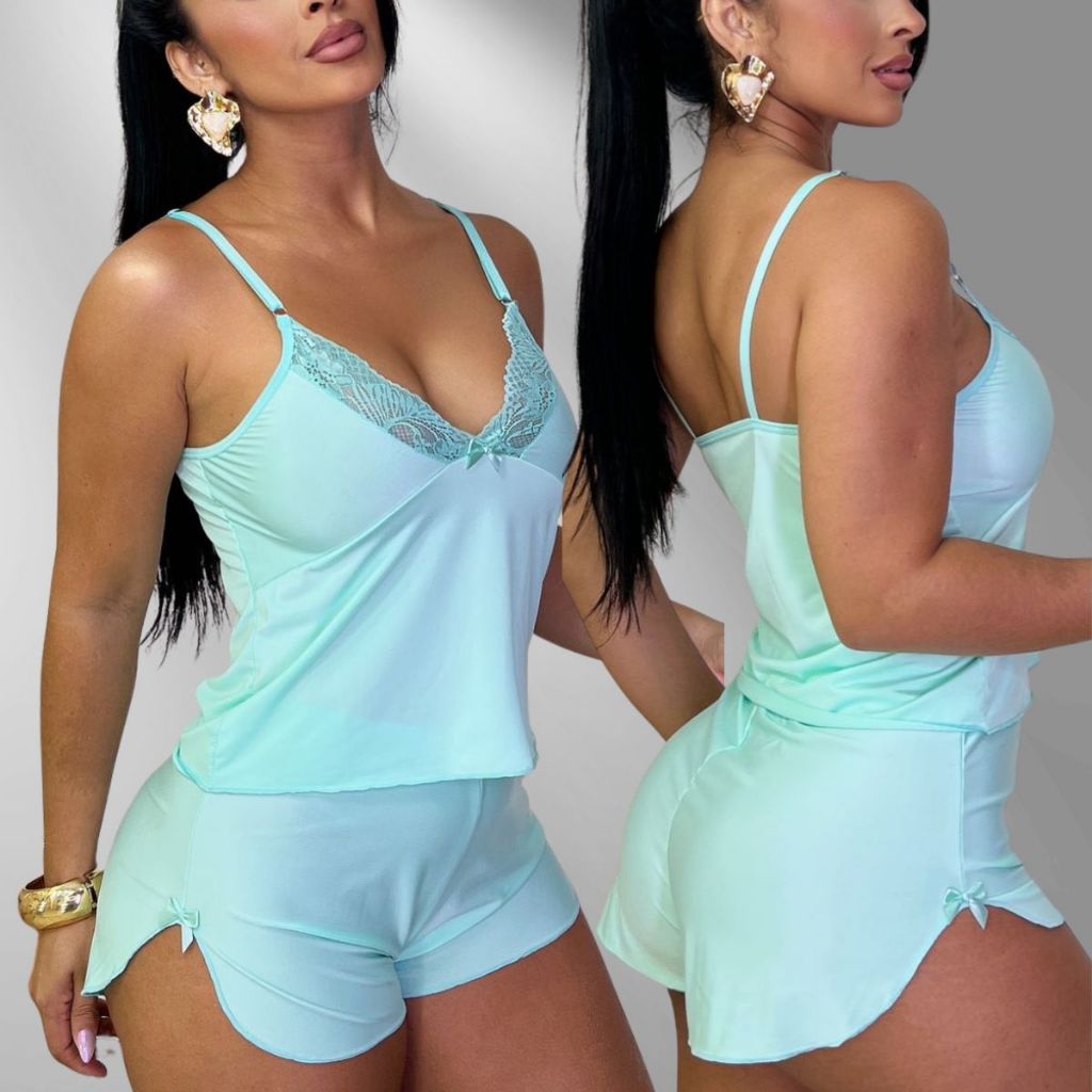 Pijama Baby Doll Malha Fria Tecido Fresquinho Roupa De Dormir Lingerie Confortável  Molinho  Sensual Renda