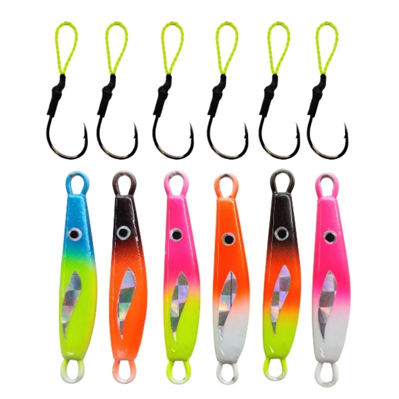 kit com 6 iscas artificiais jumping jig pindoca Grouper para pescaria pesca.