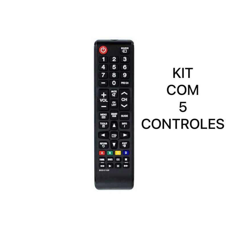 KIT COM 5 CONTROLES SAMSUNG Remoto universal Compatível Samsung Smart TV com e sem  Pilhas Pronto para Uso