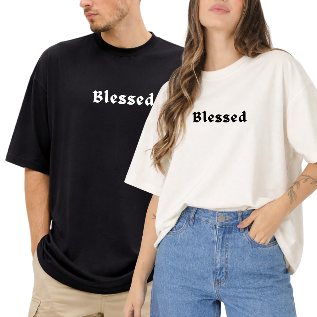 Camiseta Oversized Unissex BLESSED 100%  Algodão Premium - Cristã - Moda Streetwear