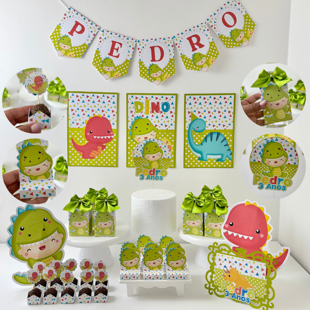 Kit Festa Só um Bolinho Dinossauro Baby Personalizado  | Mesversário Aniversário | Lembrancinha / FAZEMOS QUALQUER TEMA