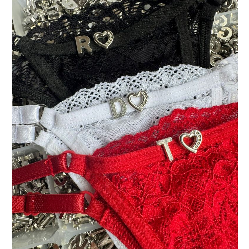 Calcinha Personalizada Inicial Coração Marido Namorado Prata Renda Tanga