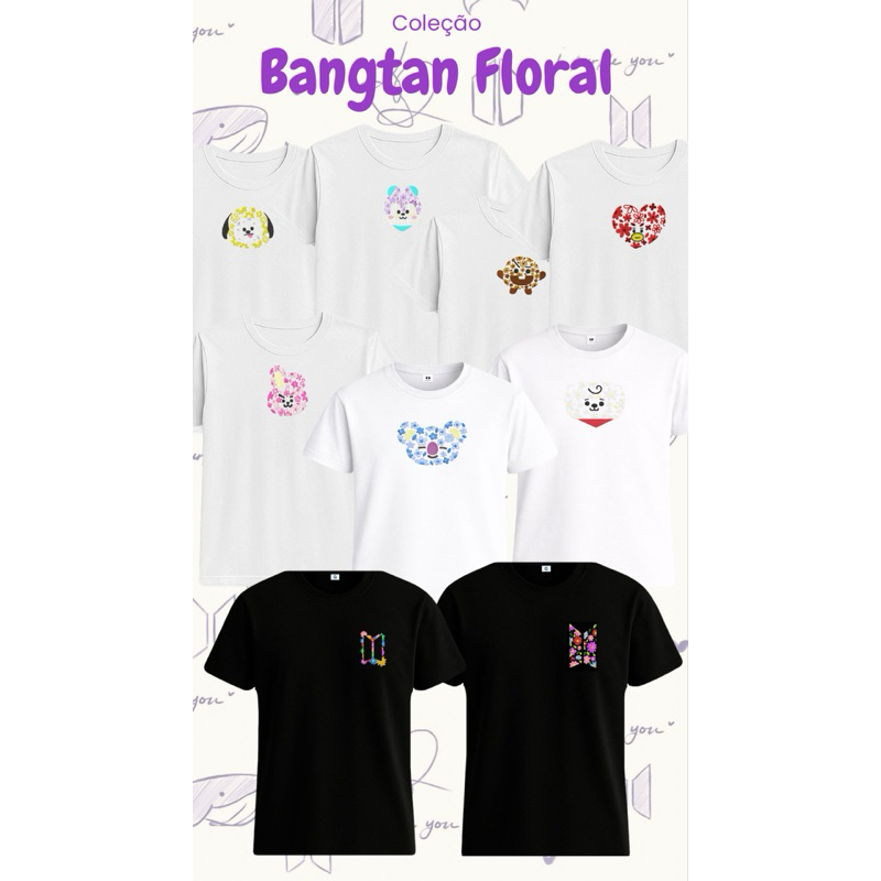 Camiseta Bordada coleção Bangtan Floral - 100% algodão kpop boygroup Army diversos modelos
