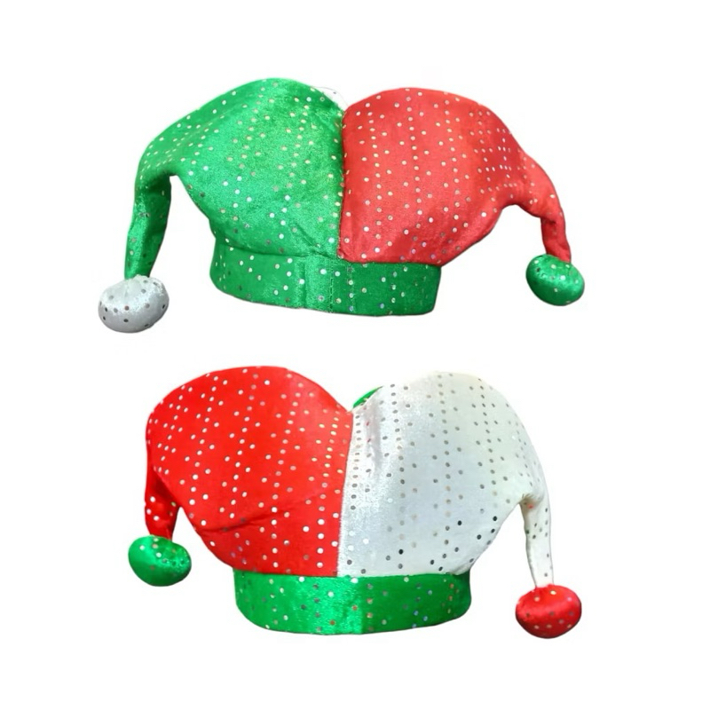 CHAPÉU BOBO DA CORTE COM 3 PONTAS E LANTEJOULAS | VERDE, VERMELHO E BRANCO