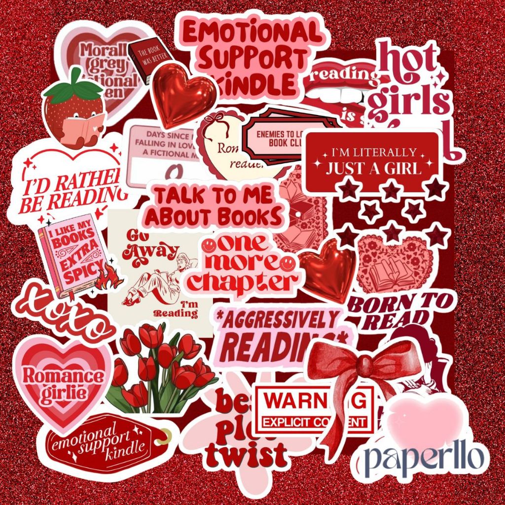 Conjunto 37 Adesivos à prova d'água Kindle Red Para Colagem e Personalização Scrapbook Journal