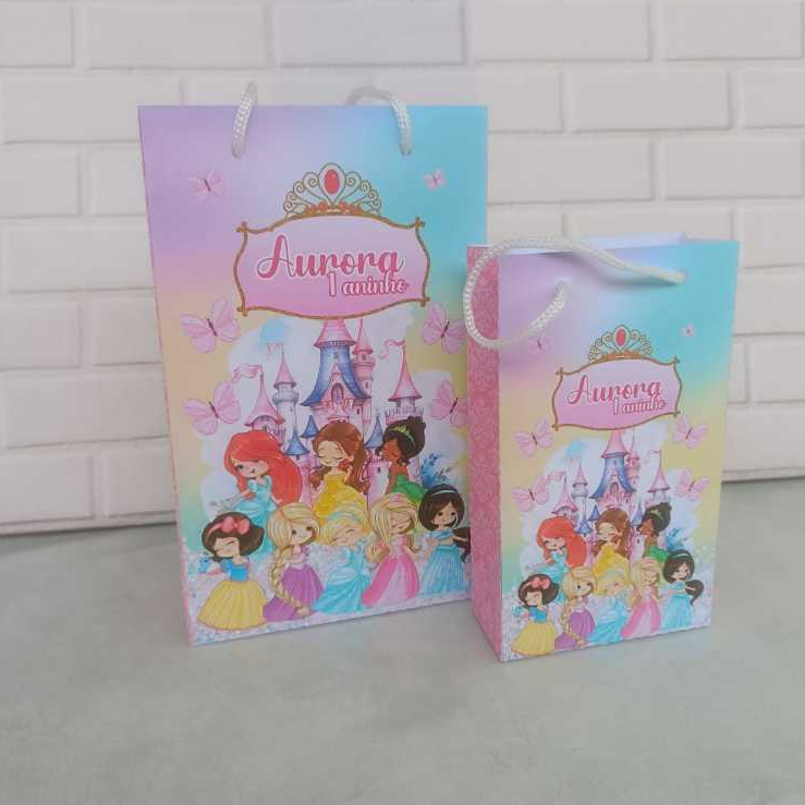 Sacolinha Personalizada Princesas Cute Baby – Pegue e Monte – Tam P ou M – Lembrancinha Festa