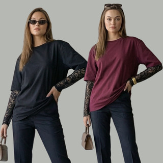 Kit com 2 Blusas Feminina com Manga de Renda Estilosa Oversized