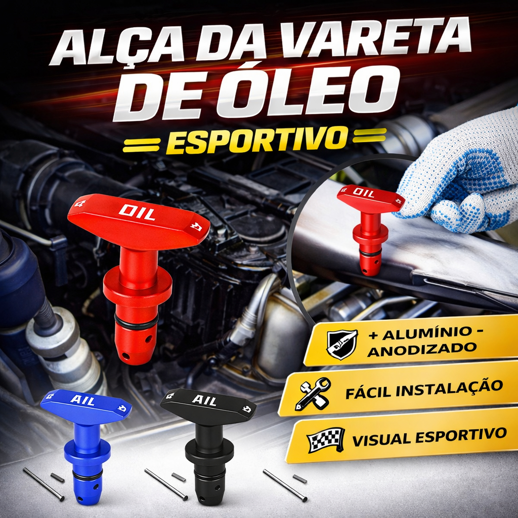 Puxador Alça Vareta do Nível de Óleo Motor em Alumínio. Tuning Universal Automotivo/Carro