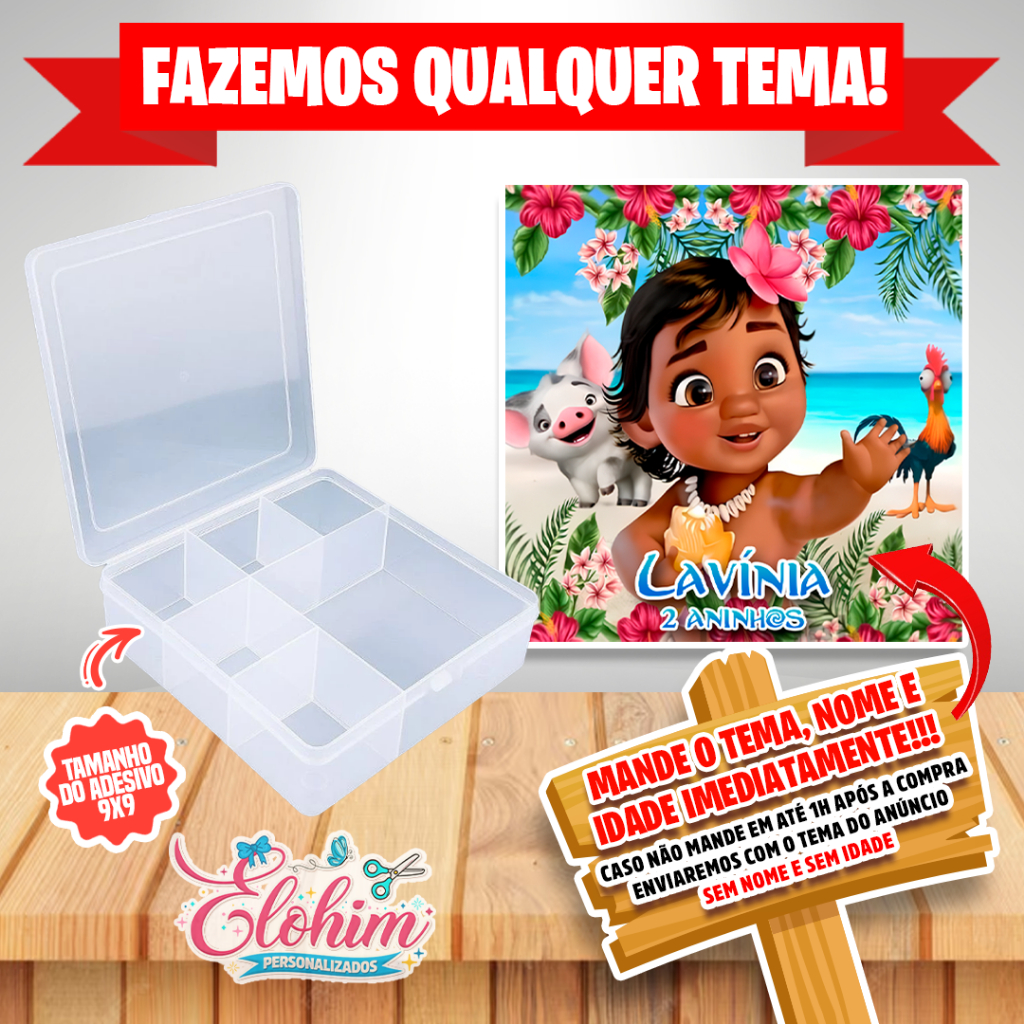Rótulo Adesivo para personalizar Caixa Organizadora 11x11 - Moana baby