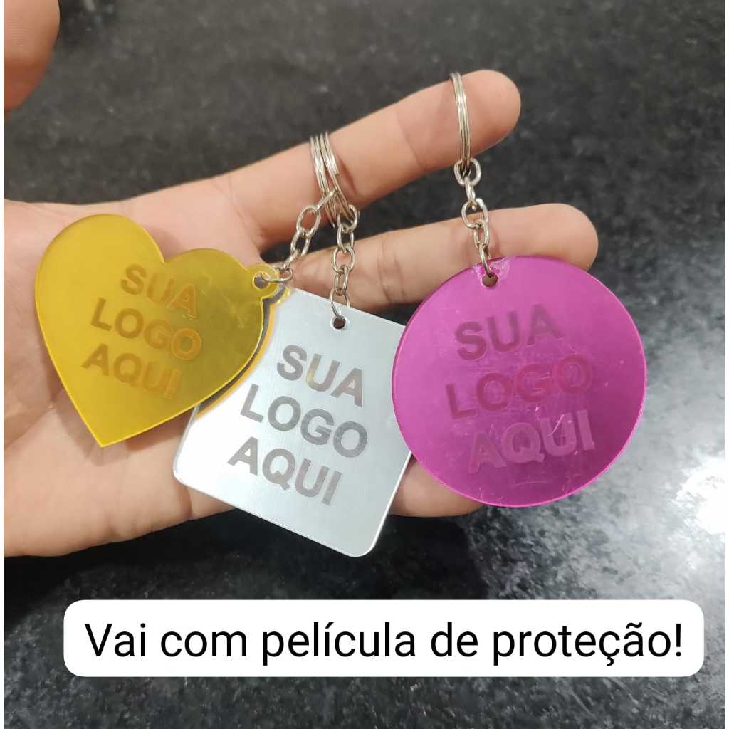Chaveiro Acrílico Espelhado Personalizado Lembrancinha  Brinde Mimo de Loja para Cliente Festa  Evento com Tag Coração