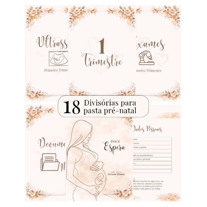Kit divisórias pré-natal gestante organizador gravidez completo pasta maternidade exames ultrassom documentos bebê