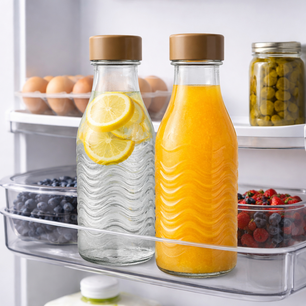 2 Garrafa de Vidro Transparente Tampa Hermética em aço 1L Geladeira Suco Água Leite