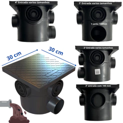 Caixa de Inspeção Esgoto 10L 30x30 DN40 DN50 DN75 DN100 Saída DN100