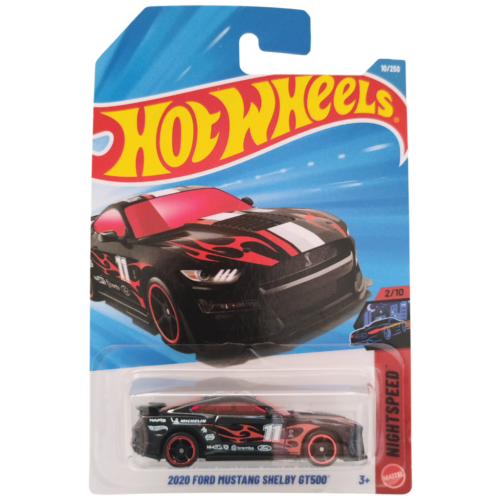 Miniatura Hot Wheels 2020 Ford Mustang Shelby GT500 (preto com chamas vermelhas) - HIGHTSPEED