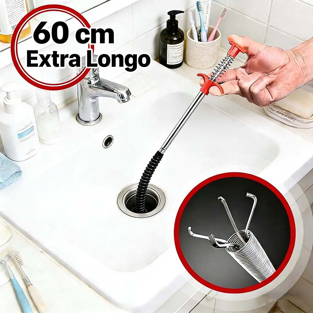 60 cm Extra Longo-Desentupidor Para Ralo Com Garra e Pia Pegador de Objetos