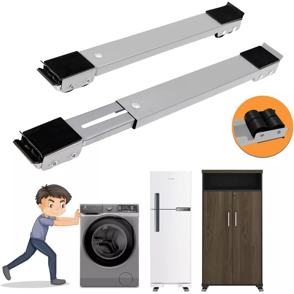 Suporte De Rodinhas Base Ajustável e Reforçada para Máquina de Lavar, Fogão, Geladeira, Móveis e Eletrodomésticos Domést