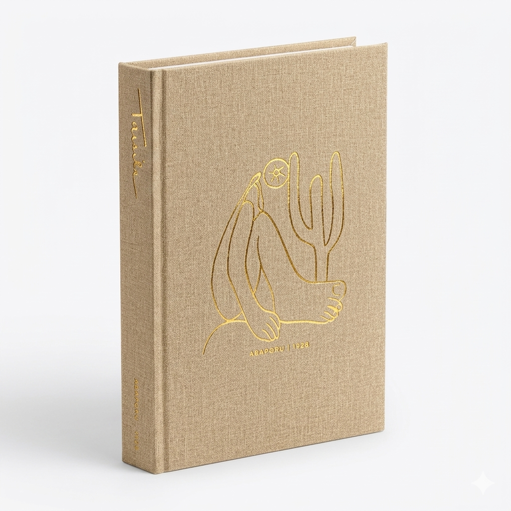 Livro Caixa Decorativo Organizador Abaporu MDF e PU Estampa Dourada Tarsila do Amaral Mart Collection