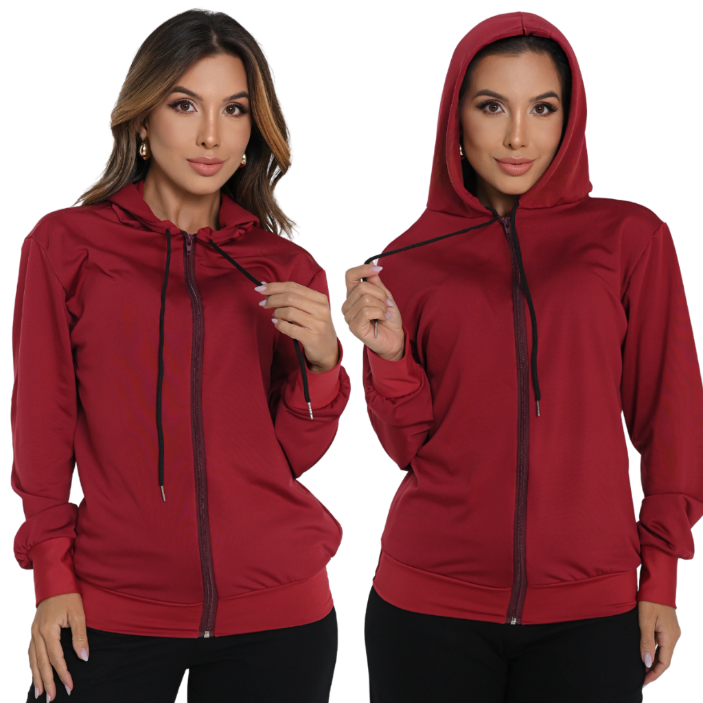 Blusa de Frio Feminino Inverno Quentinho  Confortável Com Ziper Capuz