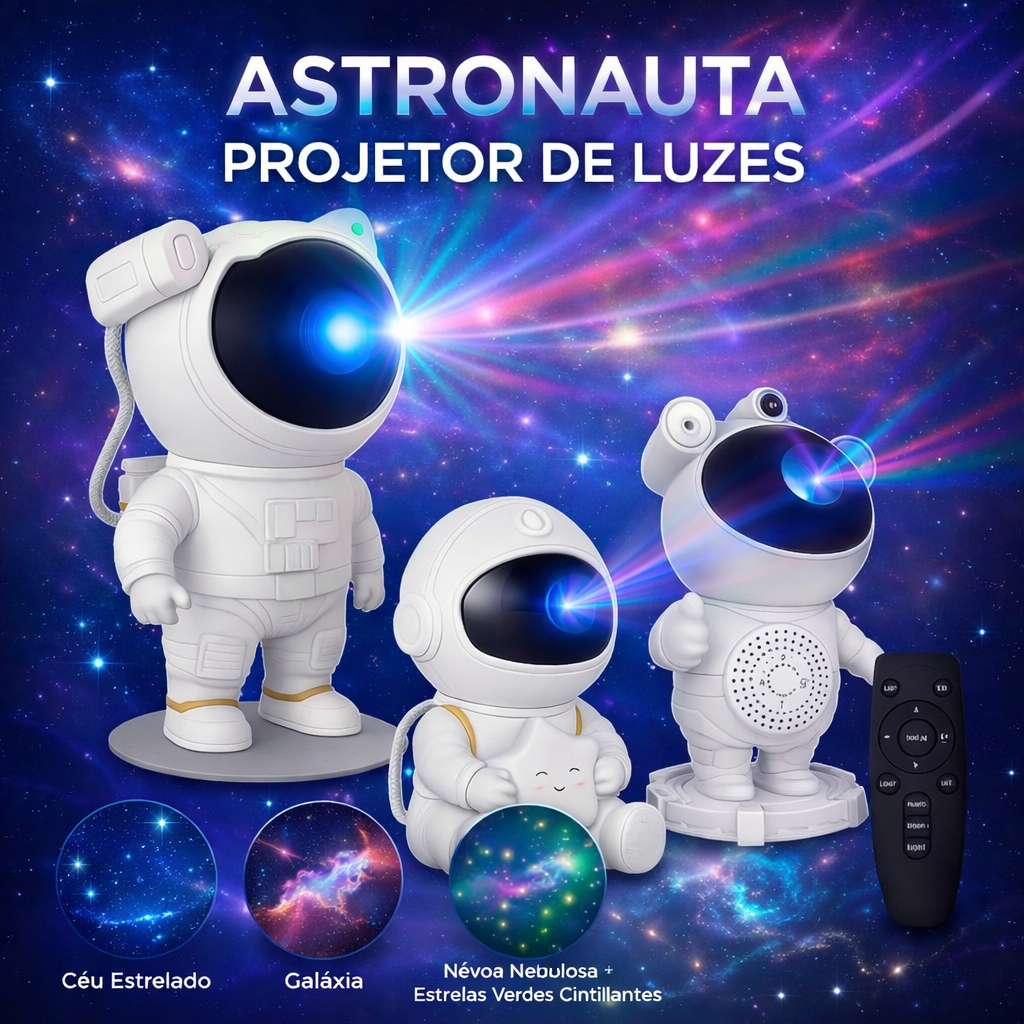 Astronauta Projetor Luz Noturna Galaxia Estrelada Nebulosa LED Controle Remoto Decoracao Quarto