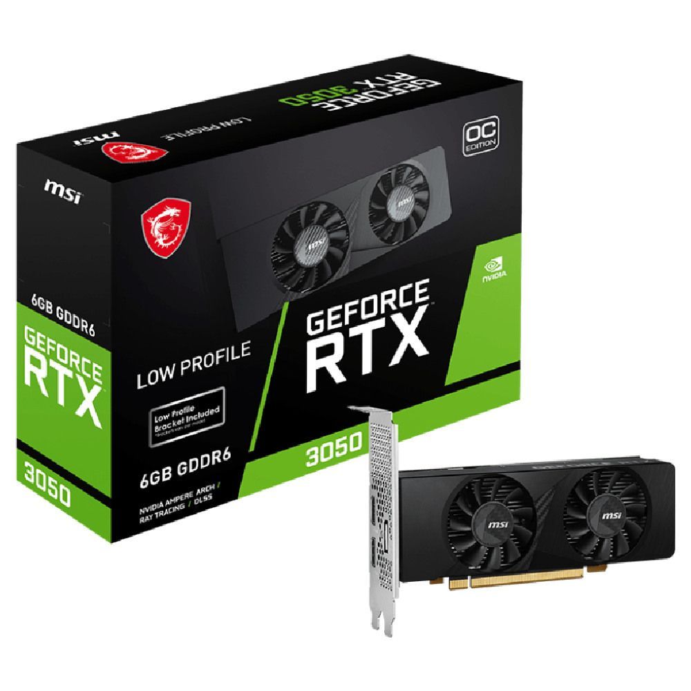 Placa de Vídeo MSI RTX 3050 Low Profile OC 6GB GDDR6 96-bit HDMI DP PCIe 4.0 Compacta Alto Desempenho