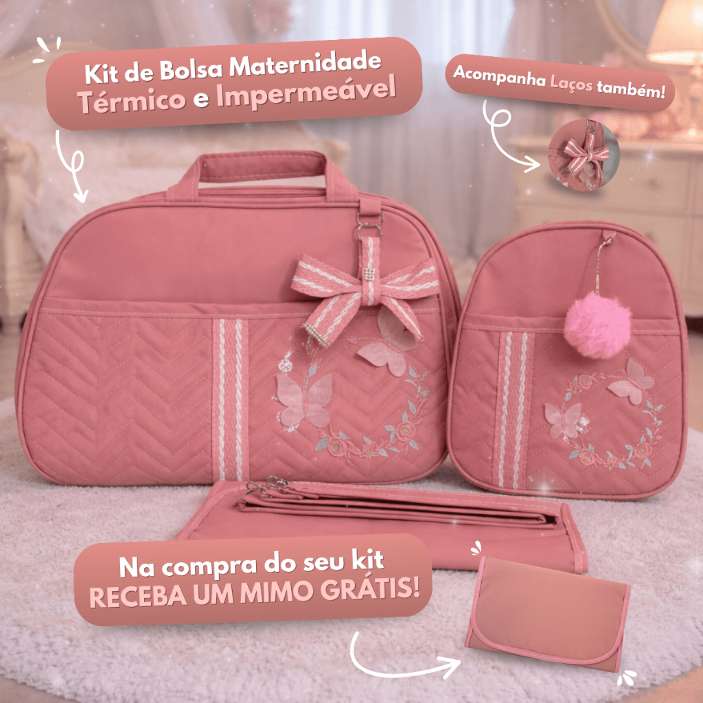 Kit Bolsa Maternidade para Meninas com Borboletas e Mochila em Oferta na Shopee