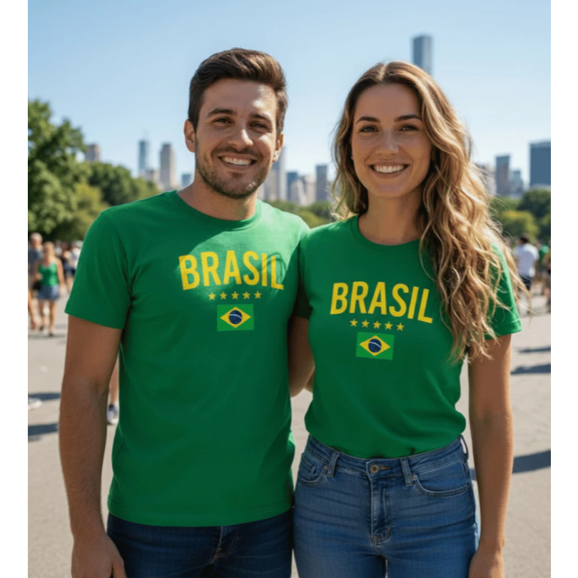 Camiseta Casal Seleção Brasileira 100% Algodão Brasil Copa Lançamento 2026 - ENVIO IMEDIATO