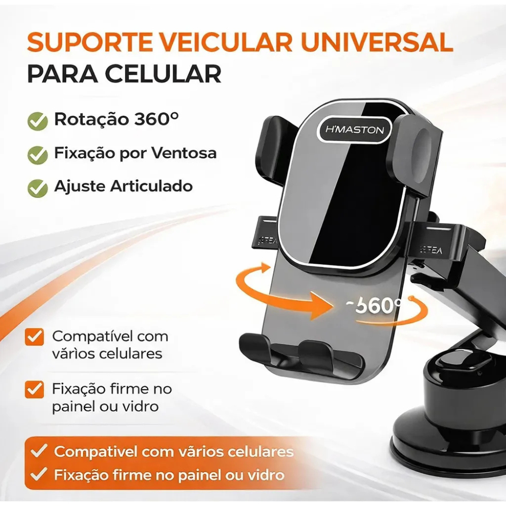 Suporte Veicular H'maston Cj-72 Universal Celular Carro Automotivo Retrátil 360° Ventosa Painel Mesa