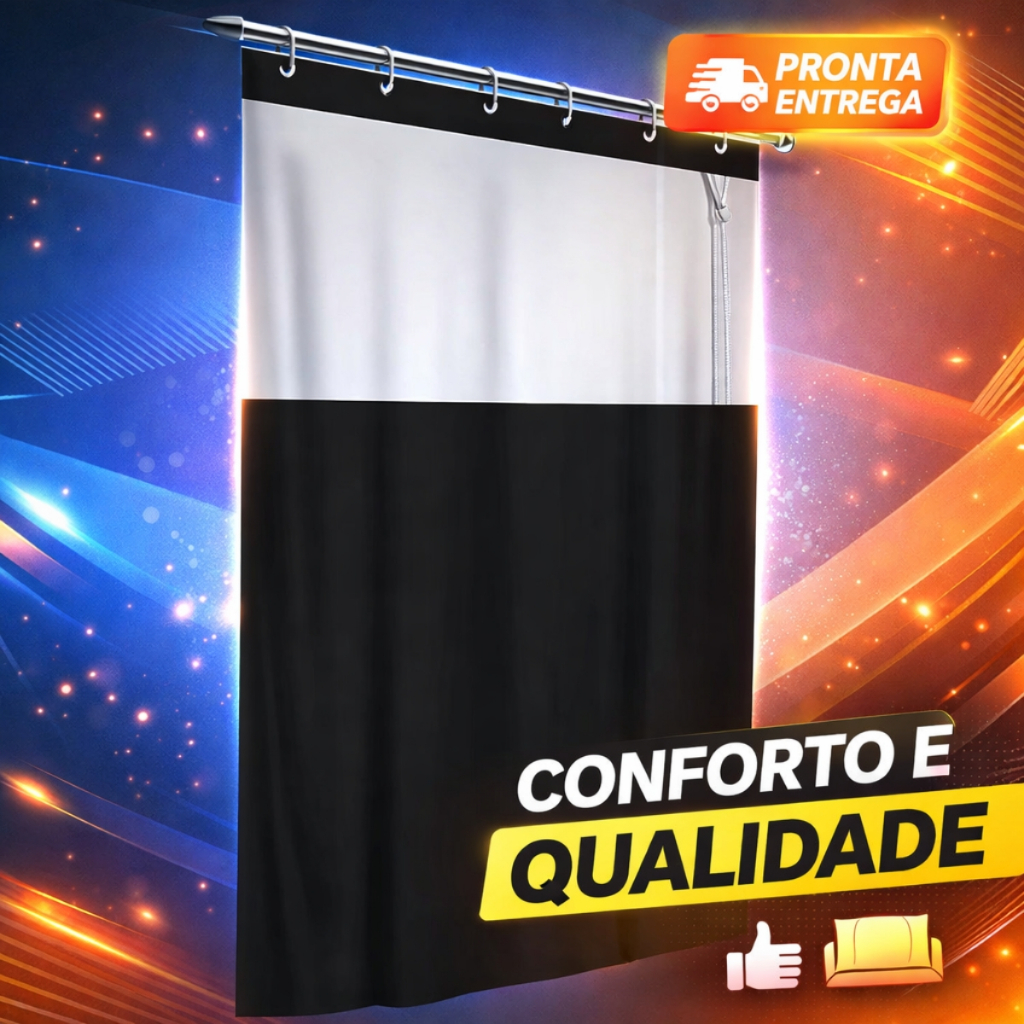 Cortina de Box Banheiro PVC Com Visor Transparente Anti Mofo Impermeável Com Ganchos Resistente