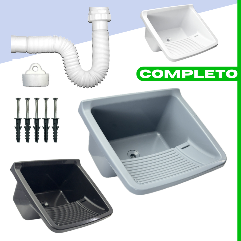 Tanque Grande ou Médio com Kit de Instalação e Ralo Tanquinho Lavar Roupas Pia Lavanderia